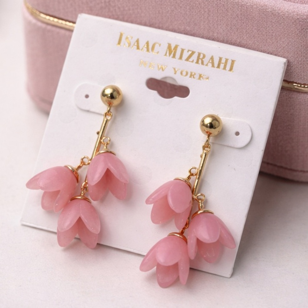 Isaac Mizrahi New York Pink Floral Drop Earrings NWT (BR333/1)
